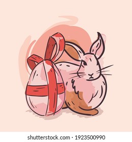 Happy easter rabbit with egg design, Spring decoration holiday and season theme Vector illustration