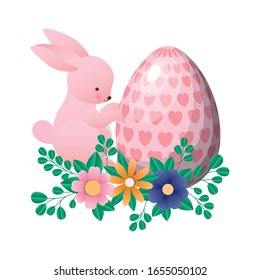 Happy easter rabbit with egg flowers and leaves design, Spring decoration holiday greeting ornament celebration festive season tradition and festival theme Vector illustration