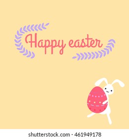 Happy Easter with rabbit egg and flowers