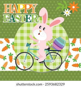 Happy Easter with rabbit and egg on bicyle