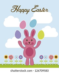 happy easter with rabbit and egg. vector illustration