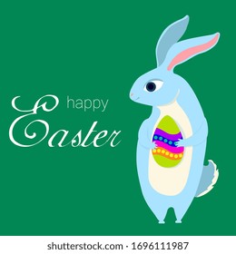 Happy Easter, rabbit with an Easter egg vector illustration flat style 