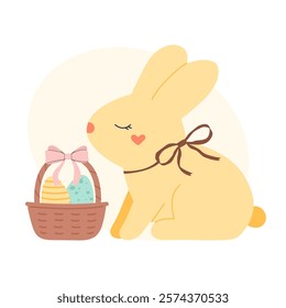 Happy easter rabbit with eggs in basket decoration