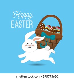 happy easter rabbit eggs day icon