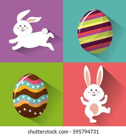 happy easter rabbit eggs day icon