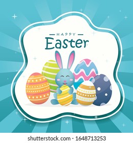 Happy easter with rabbit and eggs vector illustration