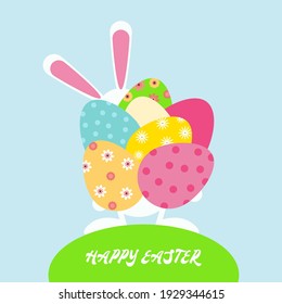 Happy easter. Rabbit with Easter eggs. Vector illustration.
