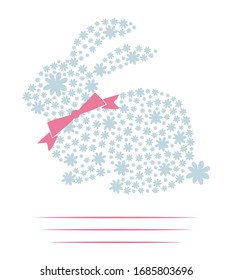Happy easter Rabbit in flowers card. Vector eps
