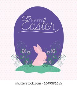 Feliz conejo de Pascua con diseño de flores, Decoración de primavera, celebración de la fiesta de la celebración de la temporada festiva tradición y tema del festival. Ilustración vectorial