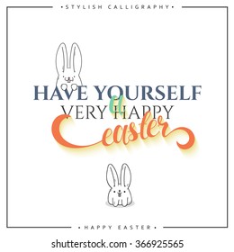 Happy easter.  Rabbit and greeting calligraphy.