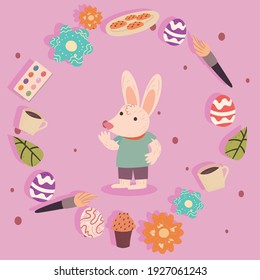 Happy easter rabbit with icons