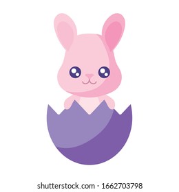 Happy easter rabbit inside egg flat style icon design, Spring decoration holiday greeting ornament celebration festive season tradition and festival theme Vector illustration