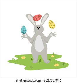  Happy easter. rabbit juggling easter eggs