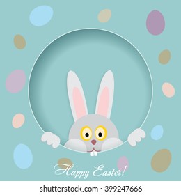 Happy easter. Rabbit looks.  Easter bunny and Easter greetings.