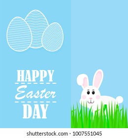 Happy Easter, Easter rabbit, Rabbit looks with grass, vector illustration, greeting card, cartoon design.