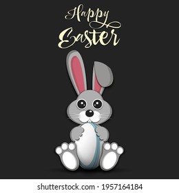 Happy Easter. Easter Rabbit with rugby ball on an isolated background. Pattern for greeting card, banner, poster, invitation. Vector illustration