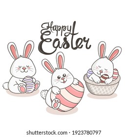 Happy easter. Easter rabbit set, easter Bunny. Greeting card
