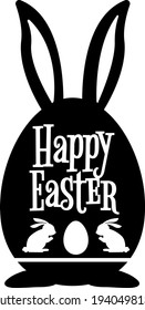 Happy Easter rabbit sign black silhouette vector cut file on isolated background