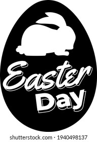Happy Easter rabbit sign black silhouette vector cut file on isolated background