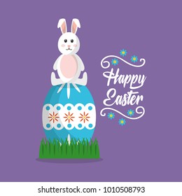 happy easter rabbit sitting on big egg