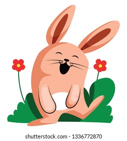 Happy Easter rabbit smiling in front of flowers illustration web vector on white background