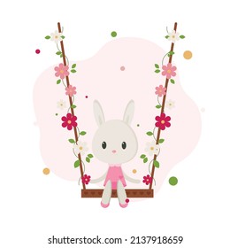 Happy Easter rabbit swing with egg background in spring season 