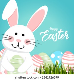 Happy easter rabbit white cute bunny