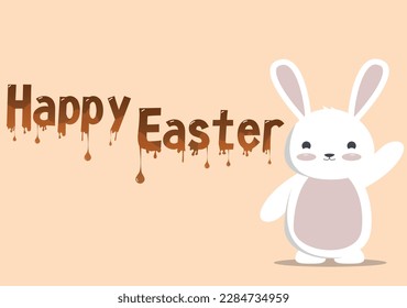 Happy easter, rabbits, chocolates and happiness. happy easter in chocolate with white rabbit.