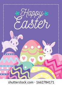 Felices conejos de Pascua con diseño de huevos, Decoración de primavera saludo de fiesta celebración de la temporada festiva tradición y tema del festival Ilustración vectorial