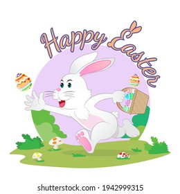 Happy Easter rabbits with eggs. Happy easter .funny rabbit. egg hunt. happy bunny.
