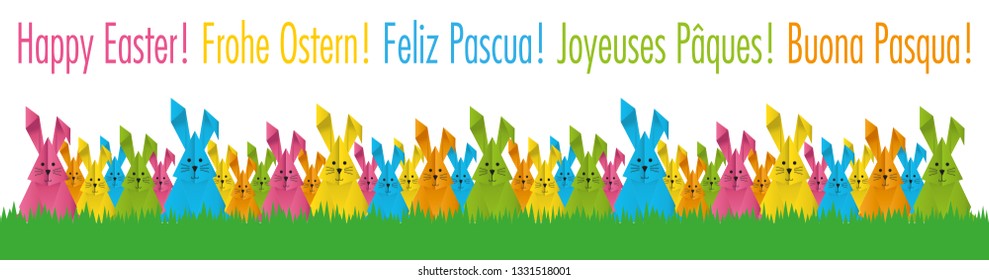 Happy Easter with rabbits in the green