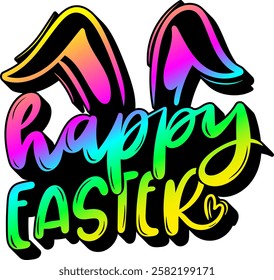 happy easter rainbow colorful bright vibrant vector graphic design and cut file