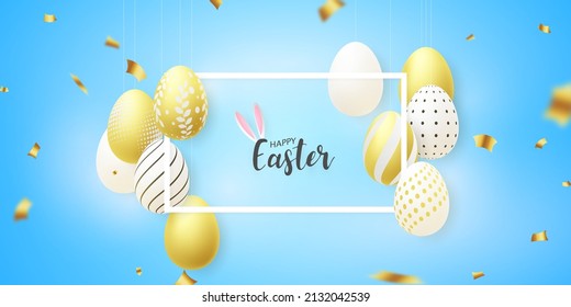 Happy Easter with realistic decorated eggs. beautiful design vector illustration