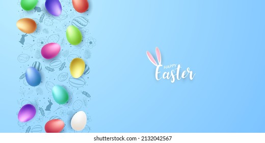 Happy Easter with realistic decorated eggs. beautiful design vector illustration