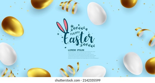 Happy Easter with realistic decorated eggs. beautiful design vector illustration