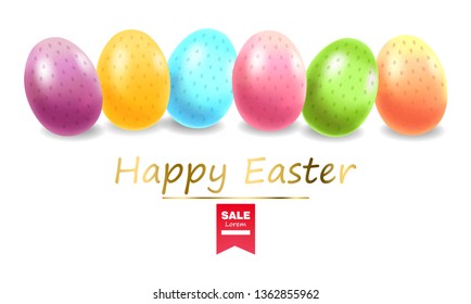 Happy Easter, realistic eggs, colored eggs card illustration