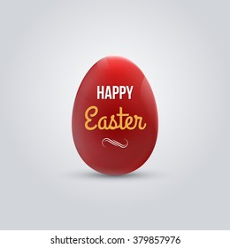 Happy easter realistic red egg candy lettering isolated vector.