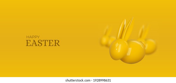 Happy Easter. Realistic vector 3d bunny. Easter banner.