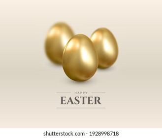 Feliz Pascua. Realista vector 3d fondo con huevos dorados.