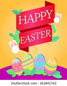 Happy Easter Red Card Colorful Vector