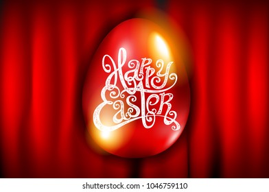 Happy easter red egg on curtain background, cute, elegant design for card design, flyer, poster, banner, voucher, web element. vector art