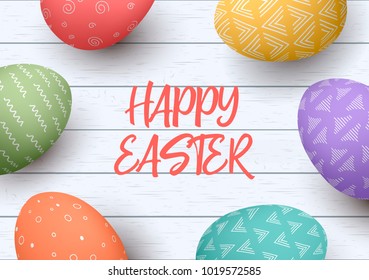 Happy Easter reel. Easter colorful eggs in circle with different simple ornaments. Easter theme on white wooden background