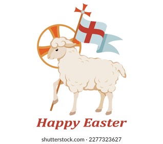 Happy Easter. Religious christian symbol lamb of god and cross on flag. Lamb is symbol of Christ's sacrifice. Isolated. Vector - Shutterstock ID 2277323627
