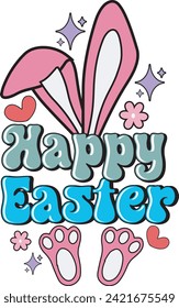 Happy Easter Retro Bunny Kids Easter T shirt Design