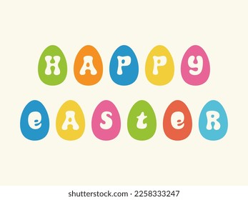 Happy Easter retro greeting card with colorful eggs.
