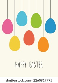 Happy Easter retro greeting card with colorful eggs garland.