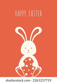Feliz tarjeta de felicitación retro de Pascua con lindo conejito.