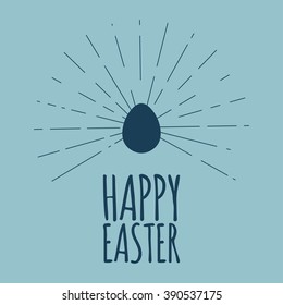 Happy easter retro greeting card with navy easter egg and inscription, vector illustration for prints, postcards, stamps etc.