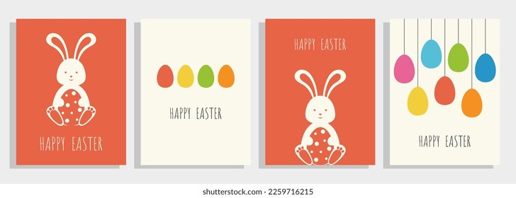 Happy Easter retro groovy greeting card set.