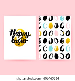 Happy Easter Retro Posters. Vector Illustration of Trendy Pattern Design with Handwritten Lettering.